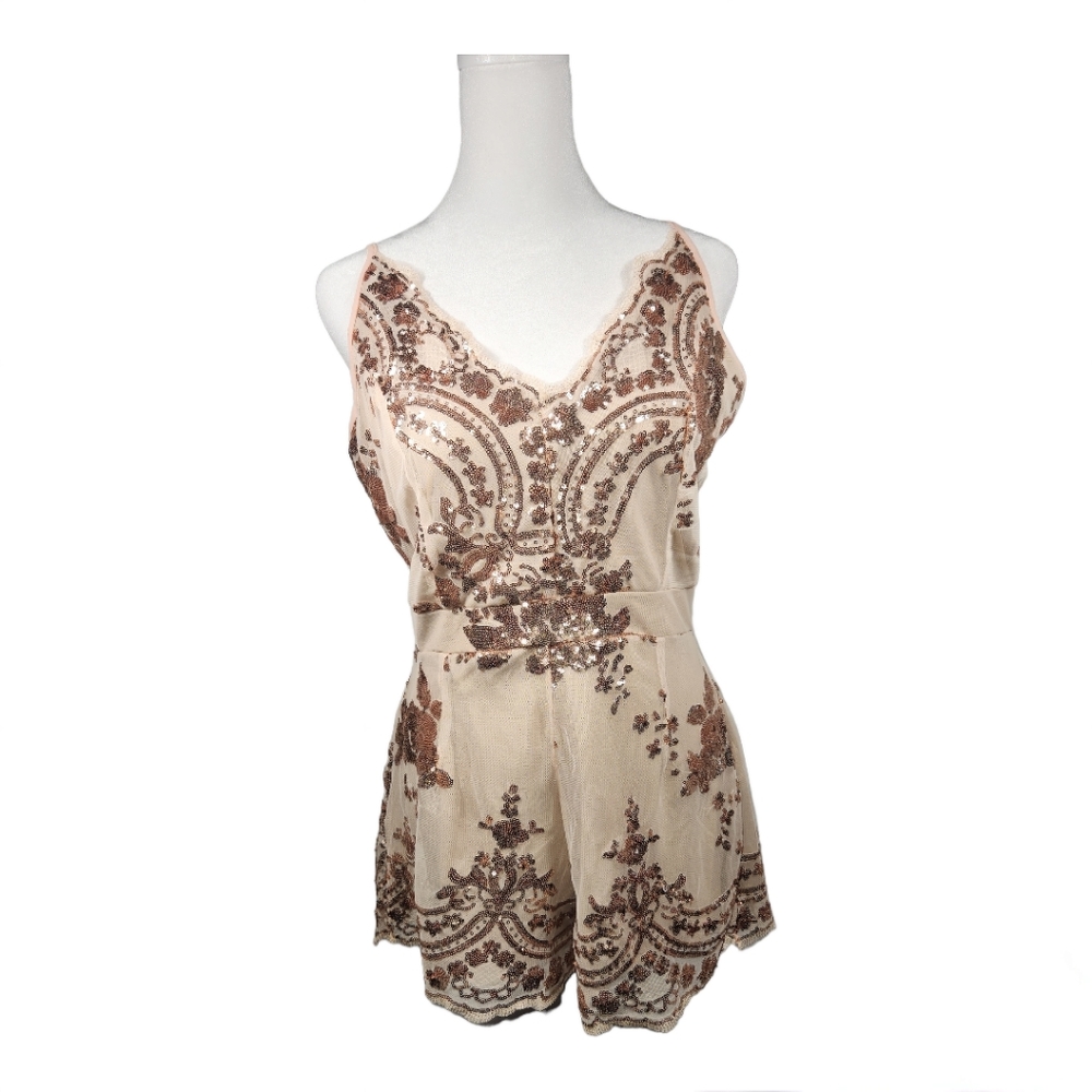 Cocktail or Party Elegant Blush/ Pink Sequin Spaghetti Strap Romper